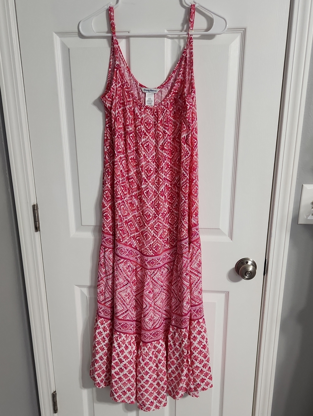 Tommy Bahama Pink Floral Geometric Tiered Maxi Dress/Cover-up Sz.S